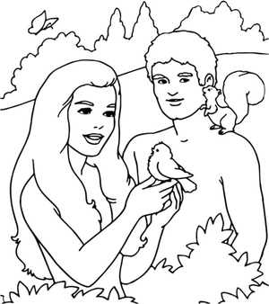 A Squirrel and Bird Bring Joy to the First Inhabitants of Earth Coloring Page
