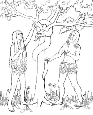 Adam and Eve Battling the Serpent Coloring Page