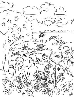 Adam and Eve in a Stunning Scene Coloring Page