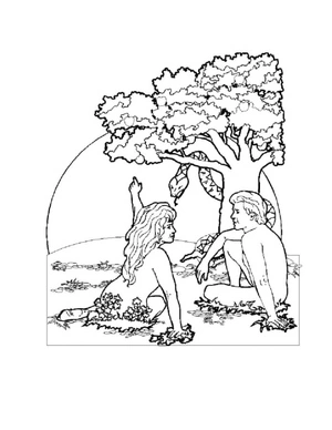 Adam and Eve Sitting Coloring Page