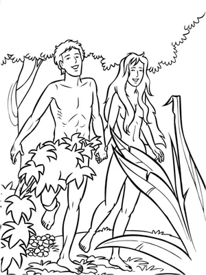Adam and Eve strolling Coloring Page