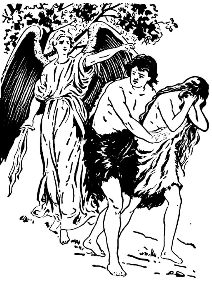 God expelled Adam and Eve from Paradise to make them farm the land. Coloring Page