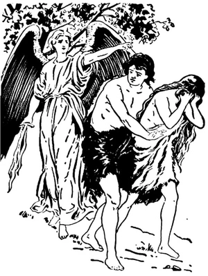 God expelled Adam and Eve from Paradise to make them farm the land. Coloring Page