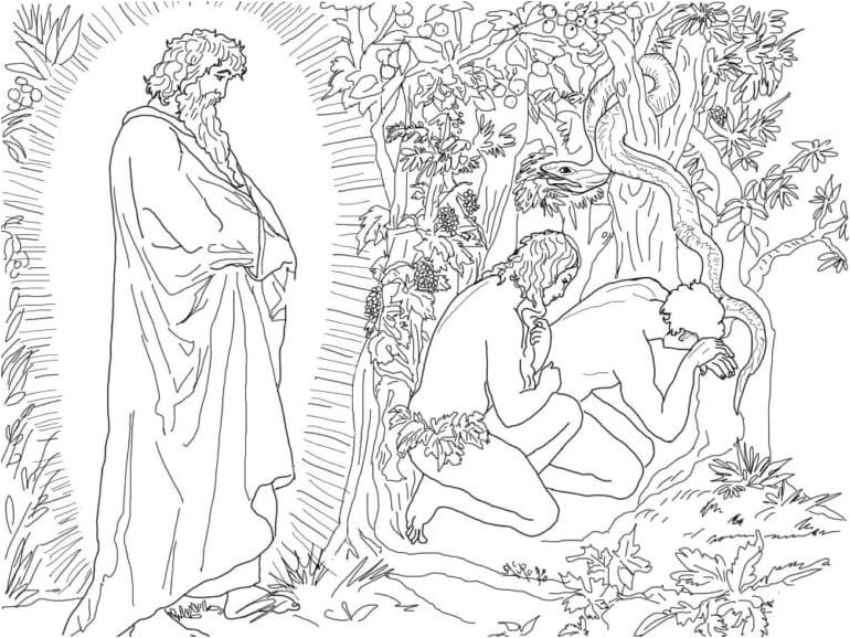 God Punishes the Sins of Adam and Eve Coloring Page