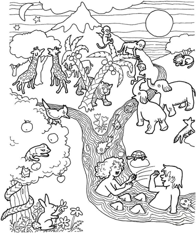The Initial Beings Created by God Coloring Page