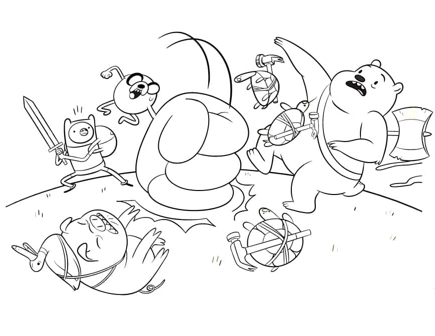 Finn and Jake in Battle Coloring Page