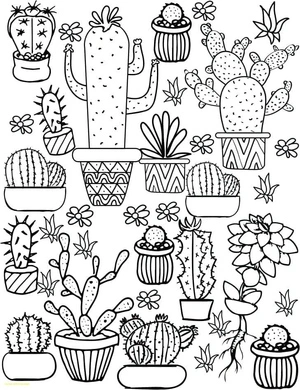 Cactus Themed Artworks Coloring Page