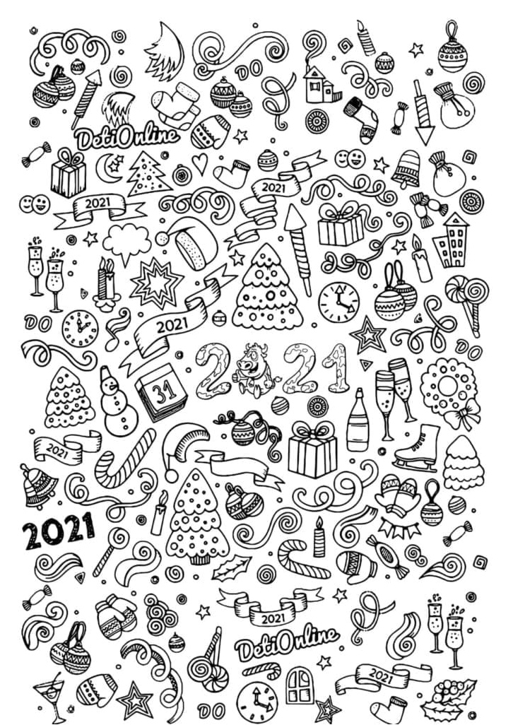 Drawings Depicting New Year Aesthetics Coloring Page