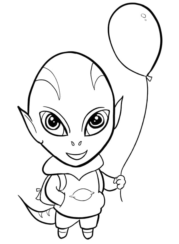 Alien with a Balloon Coloring Page