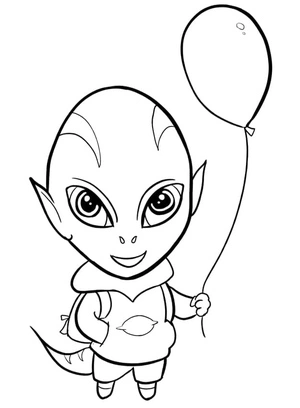 Alien with a Balloon Coloring Page