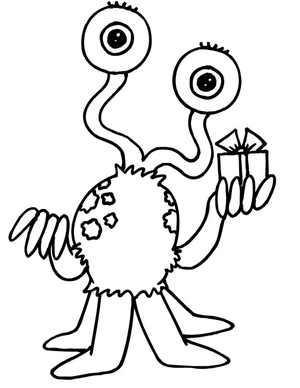 Alien with a Gift Coloring Page