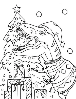 Allosaurus at Christmas Coloring Page