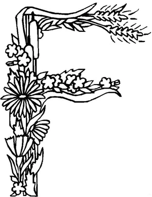 Floral Alphabet Letter F Coloring Page