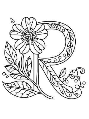 Flower Alphabet Coloring Page: Letter R