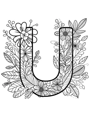 Flower Alphabet Coloring Page - Letter U Coloring Page