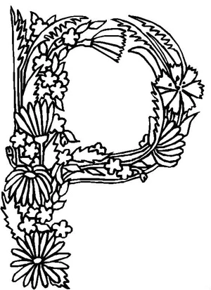Flower themed Alphabet letter P Coloring Page