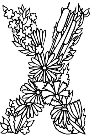 Flower-themed Alphabet Letter X Coloring Page