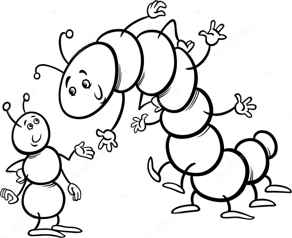 Ant and Caterpillar Coloring Page