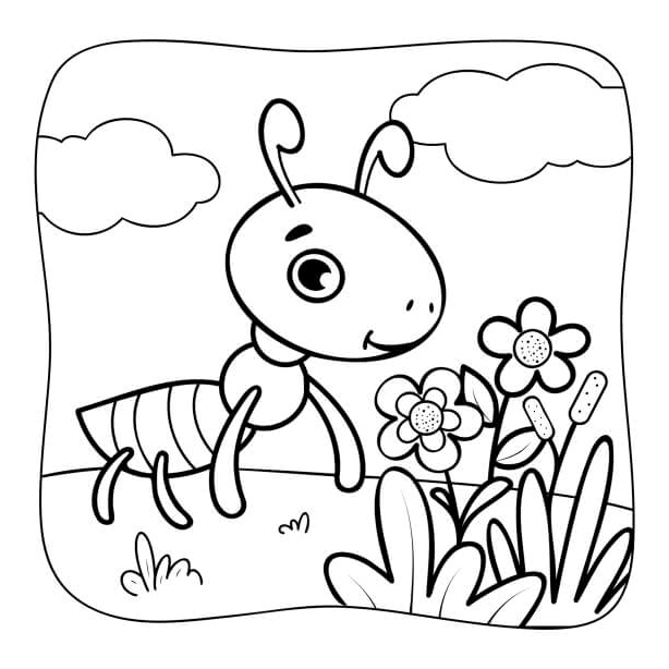 Ant Holding Flowers Coloring Page