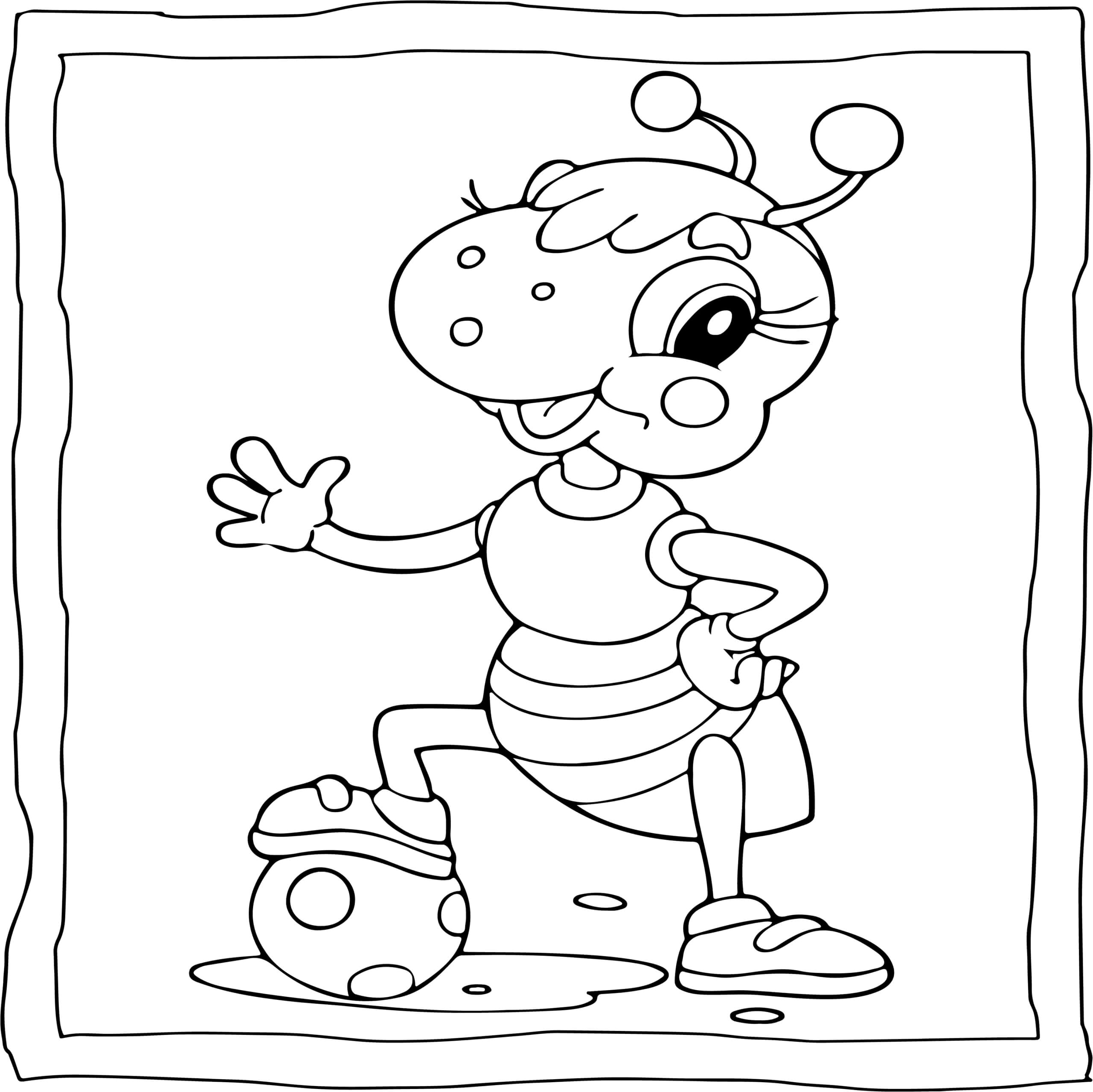 Ant Playing with Ball Coloring Page