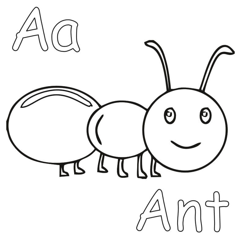 Simple Letter A and Ant Coloring Page