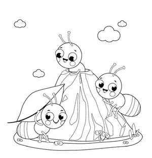 Three Cartoon Ants Coloring Page