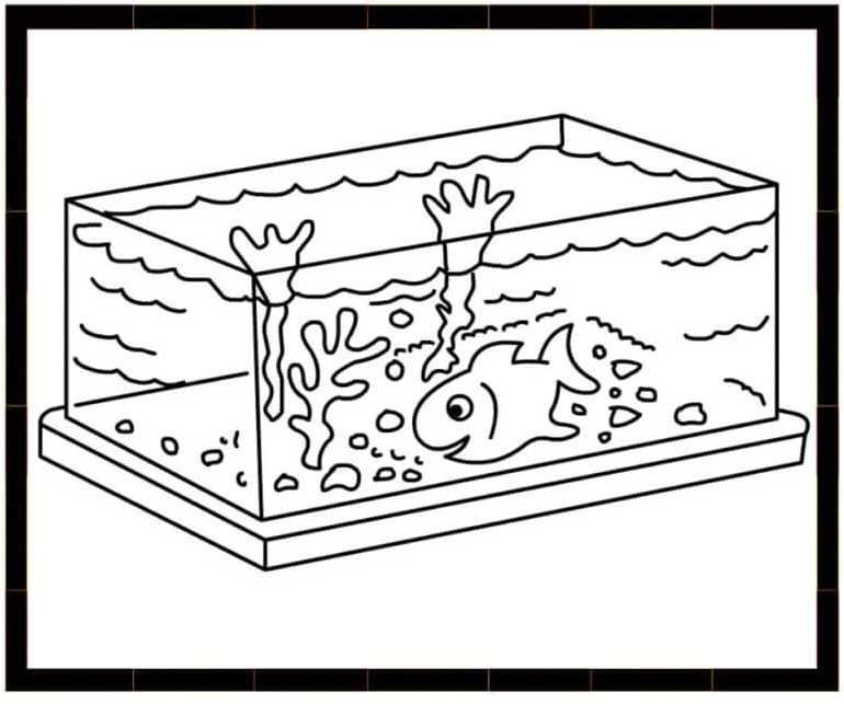 Aquarium with a Rectangular Shape Coloring Page