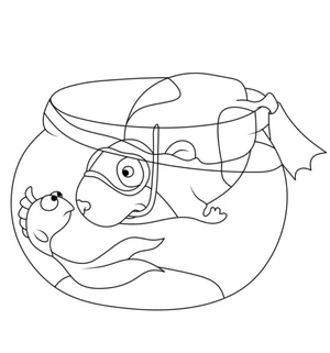 Fish and Turtle in an Aquarium Coloring Page