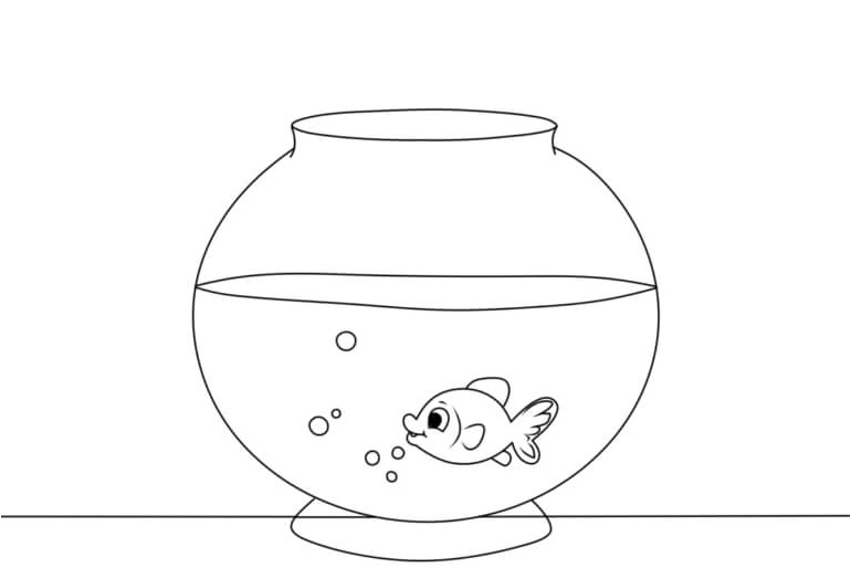 Fish in a Small Aquarium Coloring Page