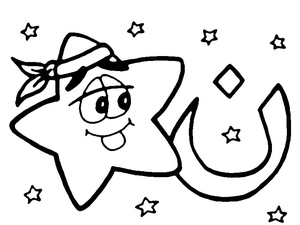 The coloring page name is "Star: Arabic Alphabet Letter ن"