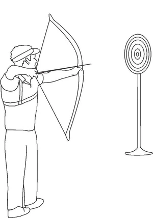 Boy practicing archery with a target Coloring Page
