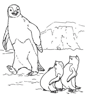 Adult Penguin Teaching Baby Penguins Coloring Page