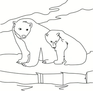 Two Bears Searching for Fish Coloring Page