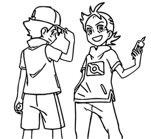Ash Ketchum and Goh Coloring Page