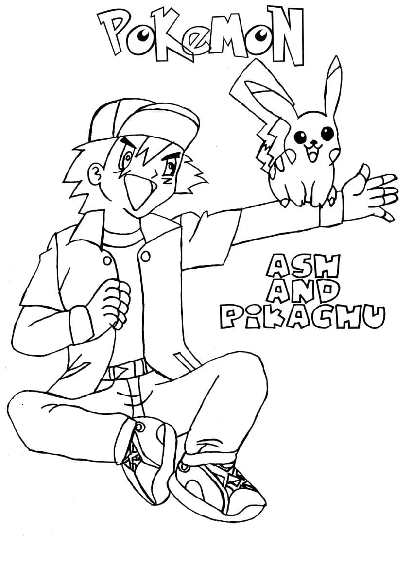 Ash Ketchum and Pikachu from the Pokemon series Coloring Page
