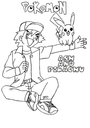 Ash Ketchum and Pikachu from the Pokemon series Coloring Page
