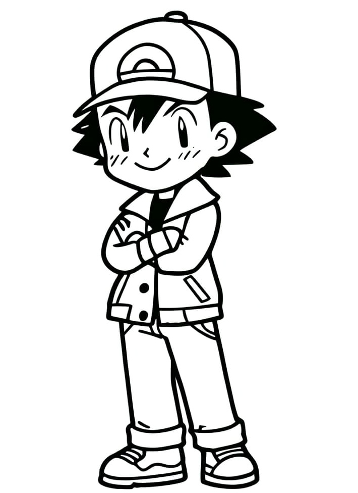 Charming Ash Ketchum Coloring Page