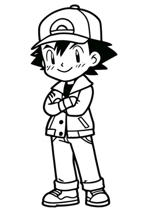 Charming Ash Ketchum Coloring Page
