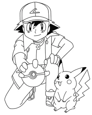 Image of Ash Ketchum and Pikachu Coloring Page