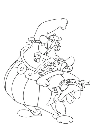 Asterix and Obelix in a Silly Situation Coloring Page