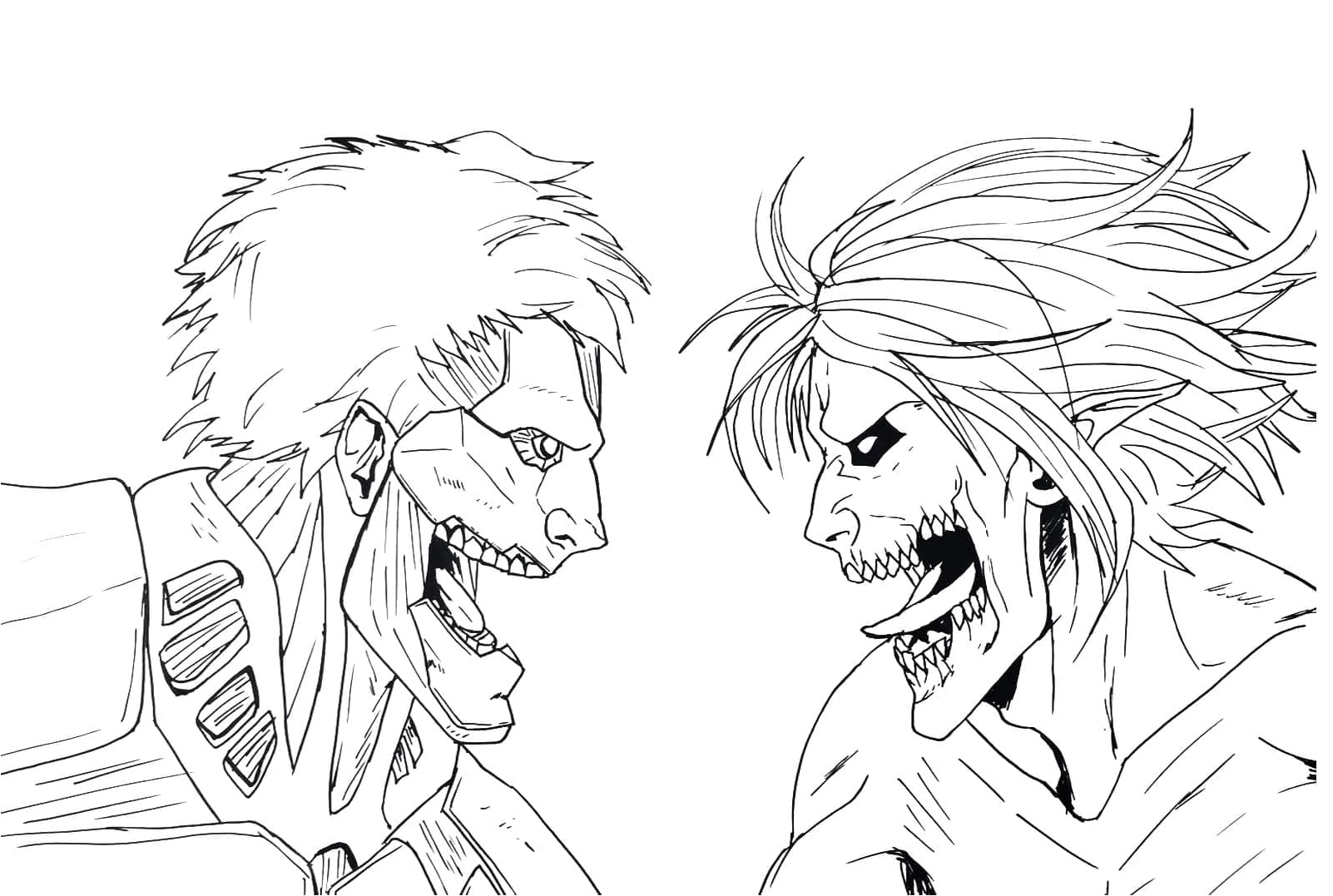 Reiner versus Eren in Attack On Titan Coloring Page