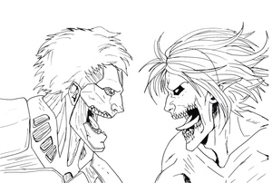 Reiner versus Eren in Attack On Titan Coloring Page