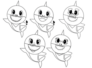 Adorable Shark Family portrait Coloring Page