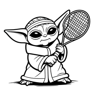 Baby Yoda Playing Tennis