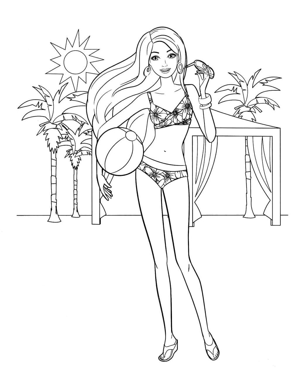 Barbie and Her Beach Ball Coloring Page