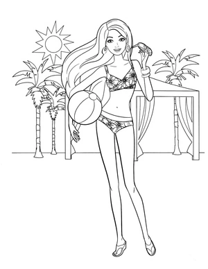 Barbie and Her Beach Ball Coloring Page