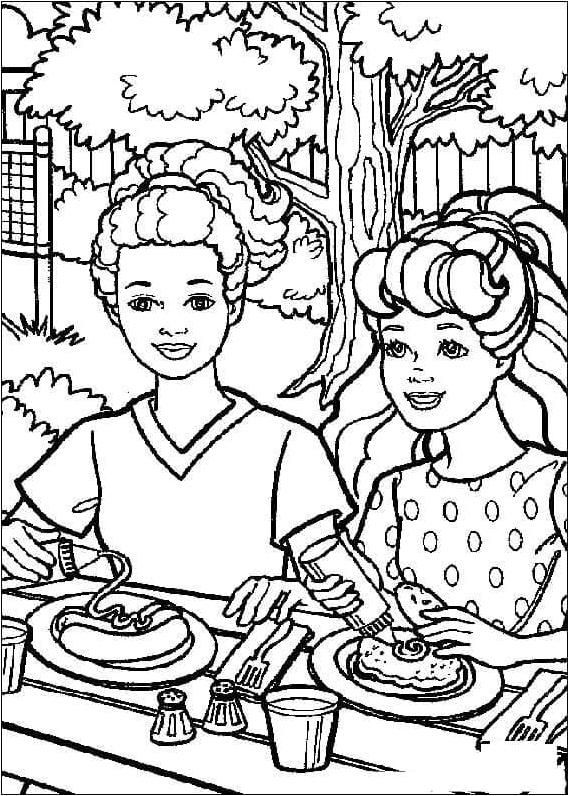 Barbie at a Picnic Coloring Page