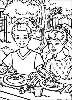 Barbie at a Picnic Coloring Page