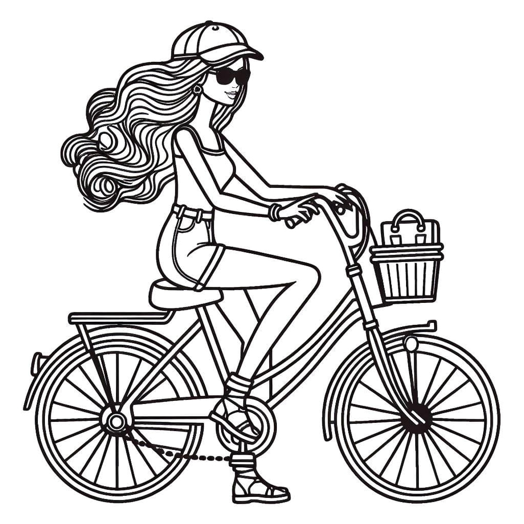 Barbie Riding a Bike Coloring Page