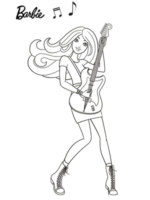 Barbie strumming the Guitar Coloring Page